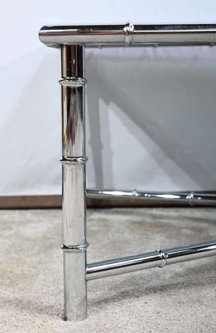 Table Basse en Métal Chromé, esprit Bambou – 1970