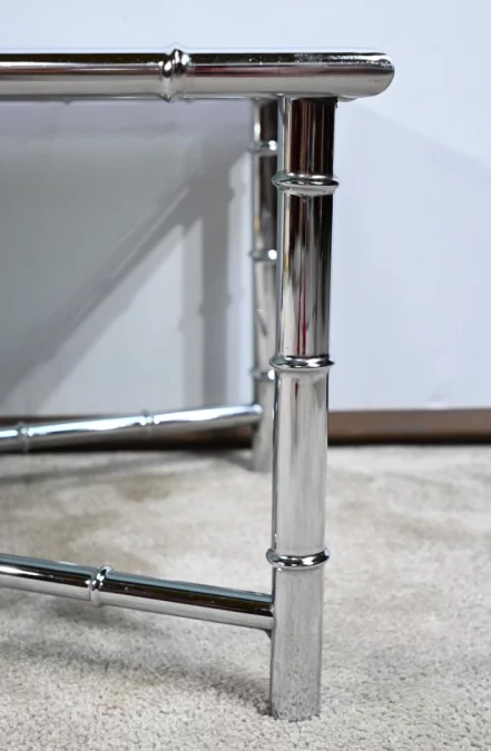 Table Basse en Métal Chromé, esprit Bambou – 1970