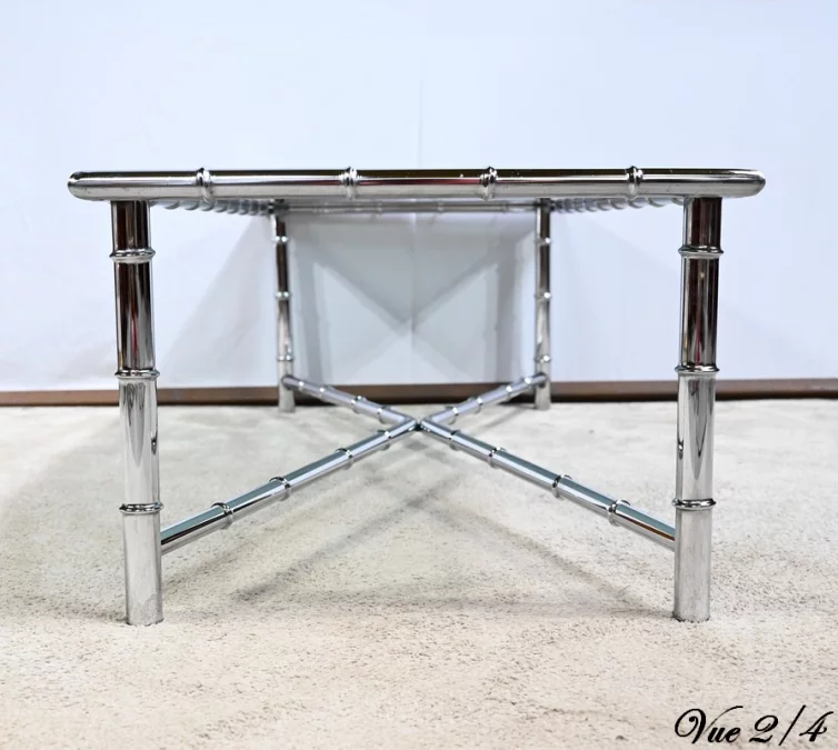 Table Basse en Métal Chromé, esprit Bambou – 1970