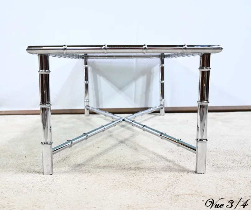 Table Basse en Métal Chromé, esprit Bambou – 1970