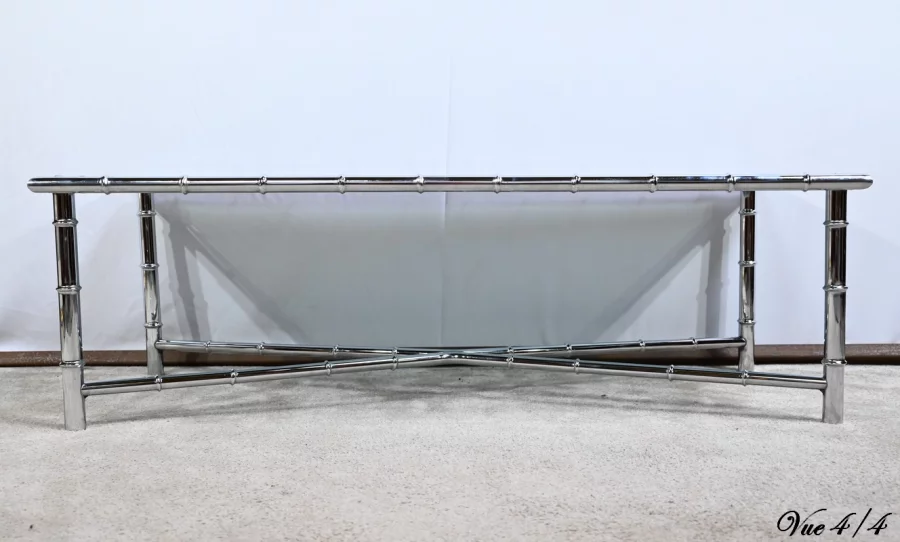 Table Basse en Métal Chromé, esprit Bambou – 1970