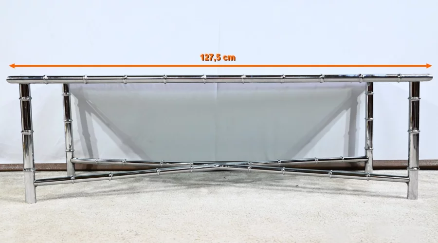Table Basse en Métal Chromé, esprit Bambou – 1970