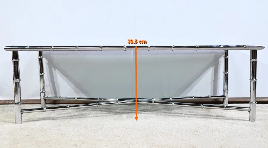 Table Basse en Métal Chromé, esprit Bambou – 1970