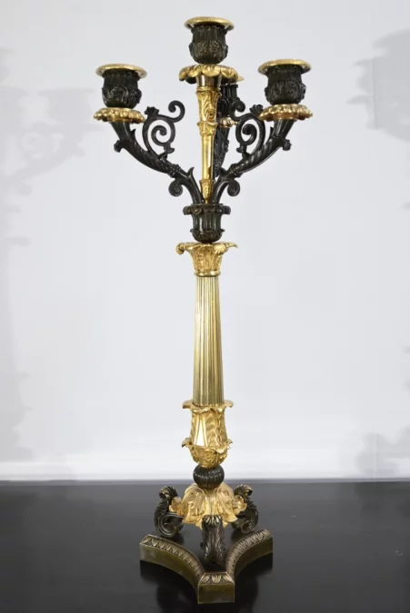 Paire de Chandeliers en Bronze à Double Patine, époque Restauration – Début XIXe