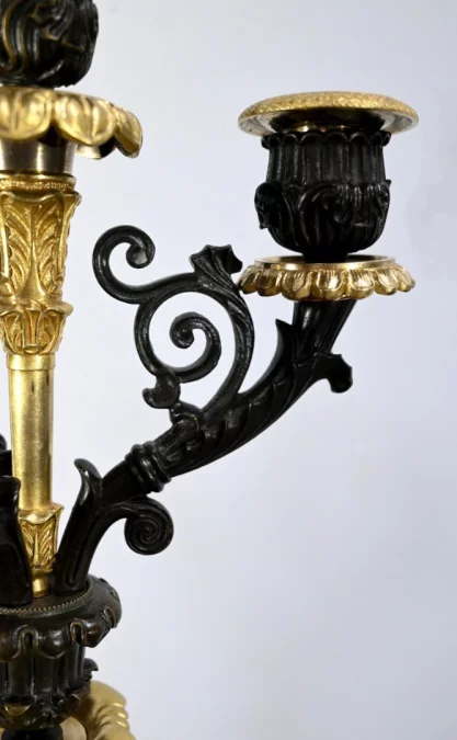 Paire de Chandeliers en Bronze à Double Patine, époque Restauration – Début XIXe