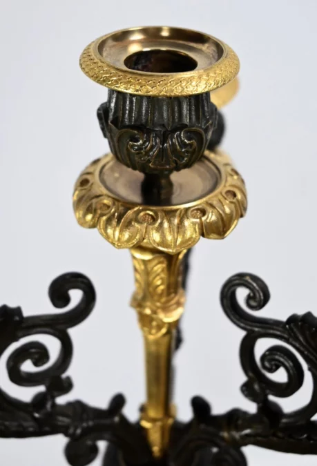 Paire de Chandeliers en Bronze à Double Patine, époque Restauration – Début XIXe