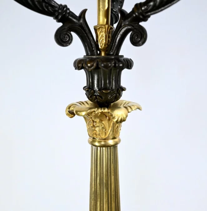 Paire de Chandeliers en Bronze à Double Patine, époque Restauration – Début XIXe