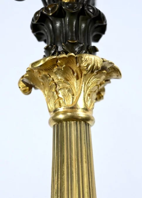 Paire de Chandeliers en Bronze à Double Patine, époque Restauration – Début XIXe