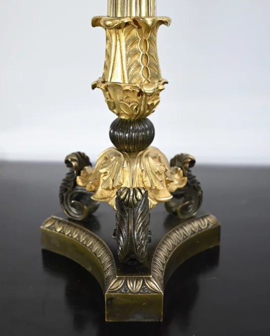 Paire de Chandeliers en Bronze à Double Patine, époque Restauration – Début XIXe