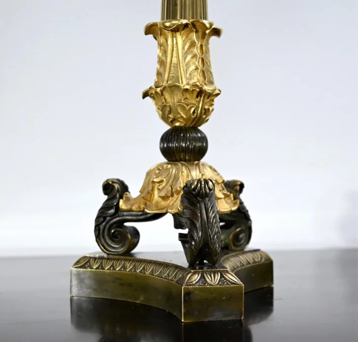 Paire de Chandeliers en Bronze à Double Patine, époque Restauration – Début XIXe