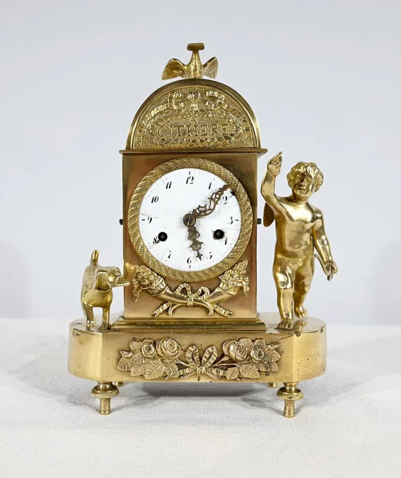 Petite Pendulette de Voyage en Bronze Doré,  époque Empire -  Début XIXe