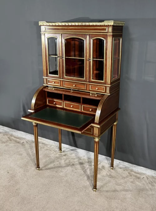 Rare Petit Bureau à Cylindre et Vitrine, en Acajou, style Louis XVI – Milieu XIXe