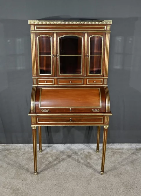 Rare Petit Bureau à Cylindre et Vitrine, en Acajou, style Louis XVI – Milieu XIXe