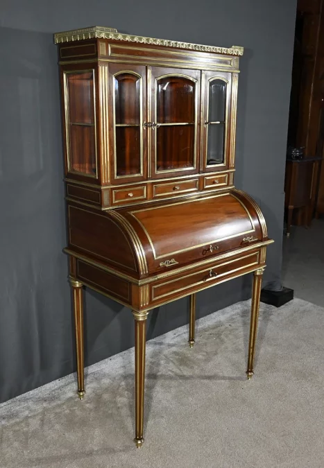 Rare Petit Bureau à Cylindre et Vitrine, en Acajou, style Louis XVI – Milieu XIXe