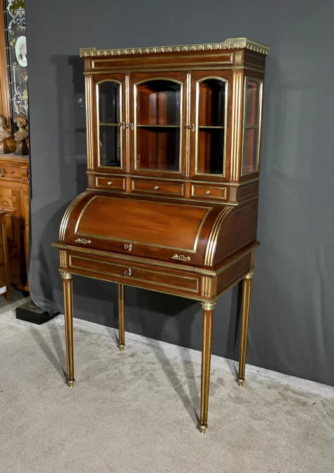 Rare Petit Bureau à Cylindre et Vitrine, en Acajou, style Louis XVI – Milieu XIXe