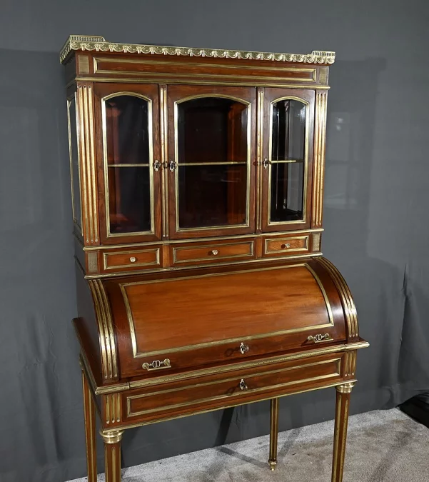 Rare Petit Bureau à Cylindre et Vitrine, en Acajou, style Louis XVI – Milieu XIXe