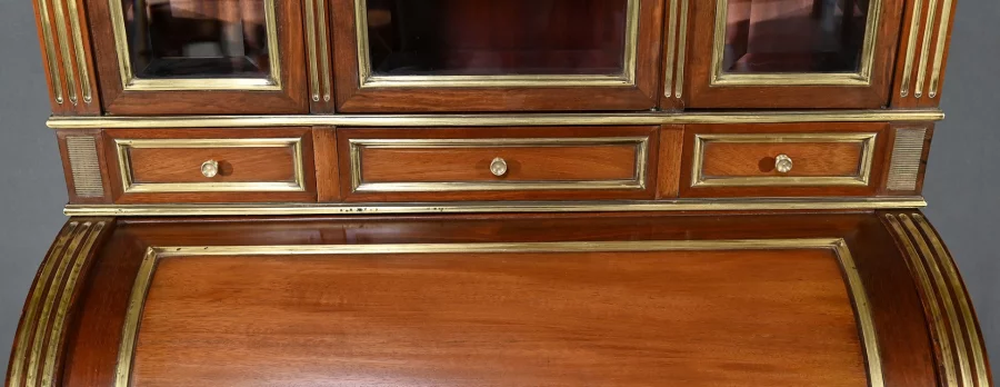 Rare Petit Bureau à Cylindre et Vitrine, en Acajou, style Louis XVI – Milieu XIXe