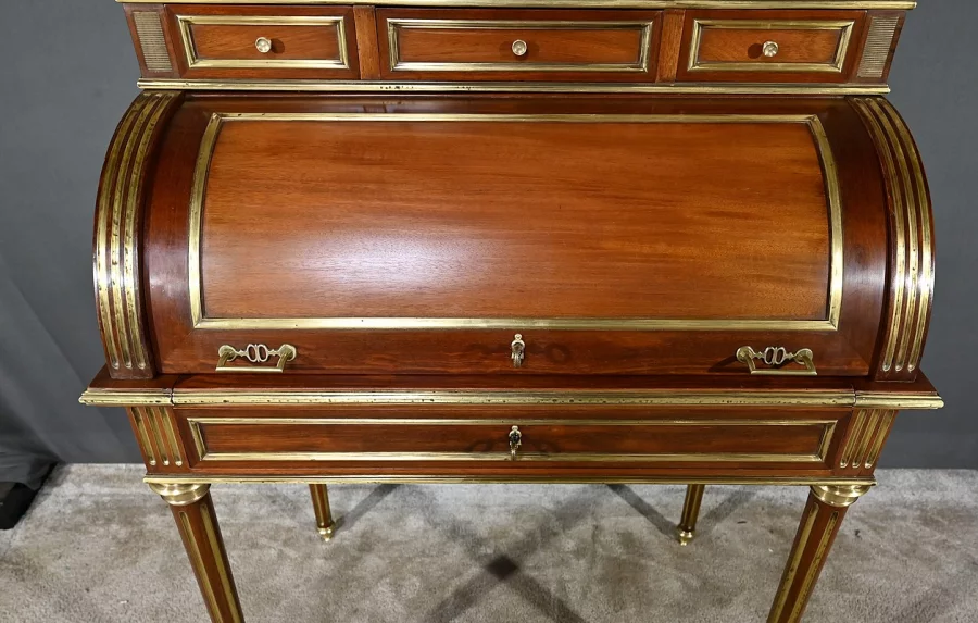Rare Petit Bureau à Cylindre et Vitrine, en Acajou, style Louis XVI – Milieu XIXe