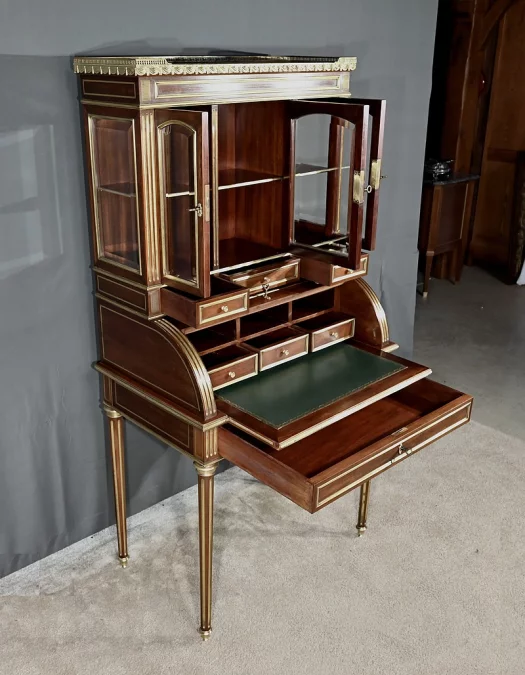 Rare Petit Bureau à Cylindre et Vitrine, en Acajou, style Louis XVI – Milieu XIXe