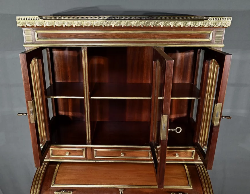 Rare Petit Bureau à Cylindre et Vitrine, en Acajou, style Louis XVI – Milieu XIXe