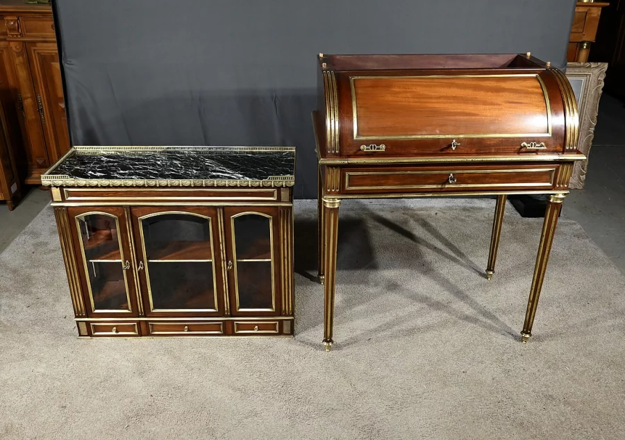 Rare Petit Bureau à Cylindre et Vitrine, en Acajou, style Louis XVI – Milieu XIXe
