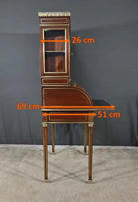 Rare Petit Bureau à Cylindre et Vitrine, en Acajou, style Louis XVI – Milieu XIXe