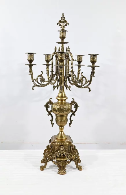 Paire d’importants Candélabres en Bronze Doré, style Louis XIV – Début XIXe