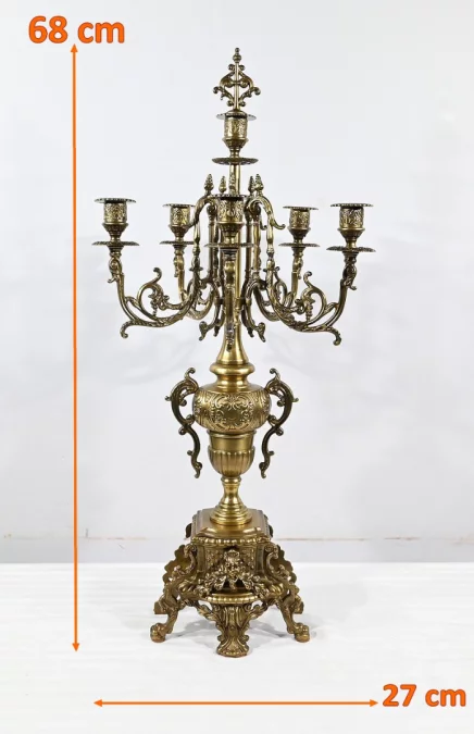 Paire d’importants Candélabres en Bronze Doré, style Louis XIV – Début XIXe