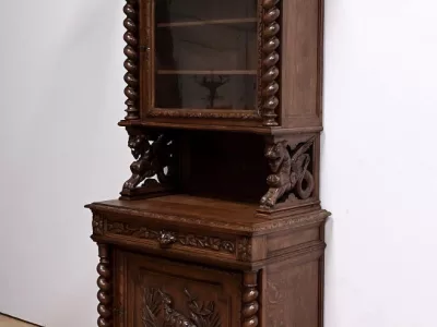 Étroit Meuble Vitrine en Chêne, style Louis XIII – Fin XIXe