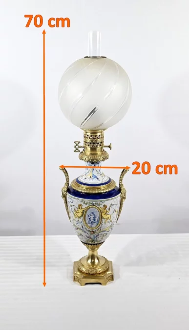 Lampe à Pétrole en Faïence, époque Napoléon III – Milieu XIXe