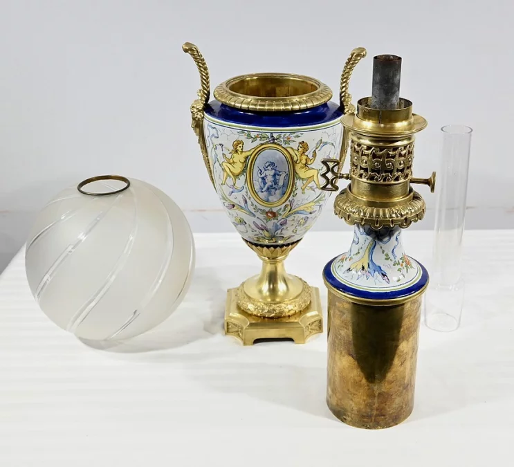 Lampe à Pétrole en Faïence, époque Napoléon III – Milieu XIXe