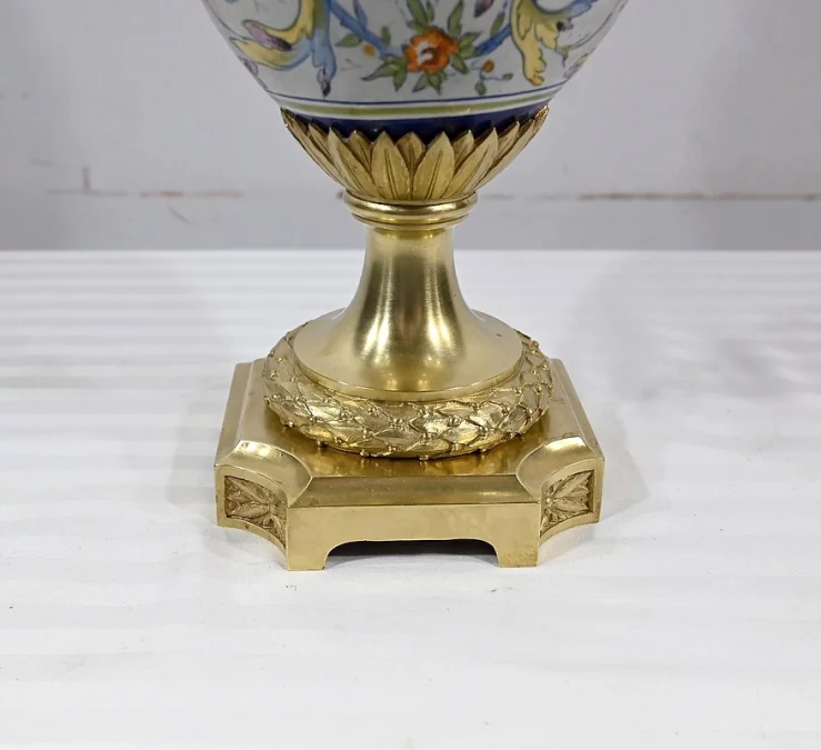 Lampe à Pétrole en Faïence, époque Napoléon III – Milieu XIXe