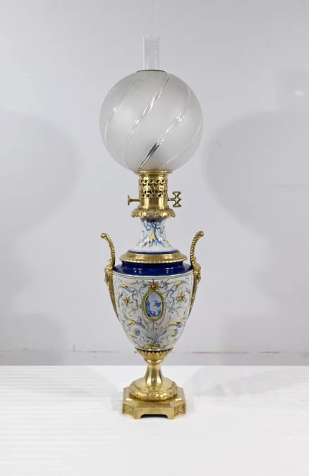 Lampe à Pétrole en Faïence, époque Napoléon III – Milieu XIXe
