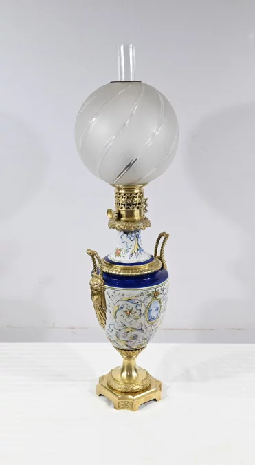 Lampe à Pétrole en Faïence, époque Napoléon III – Milieu XIXe