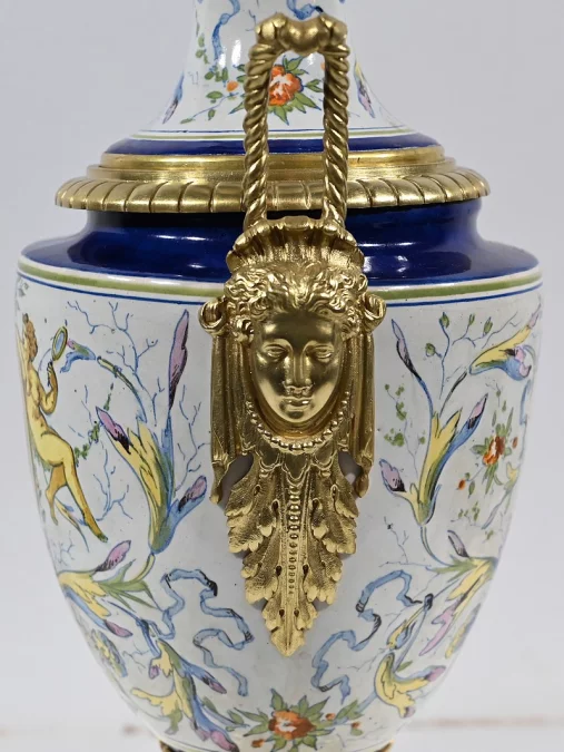 Lampe à Pétrole en Faïence, époque Napoléon III – Milieu XIXe