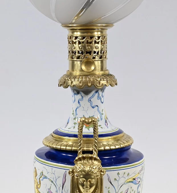Lampe à Pétrole en Faïence, époque Napoléon III – Milieu XIXe