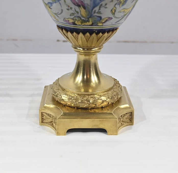 Lampe à Pétrole en Faïence, époque Napoléon III – Milieu XIXe