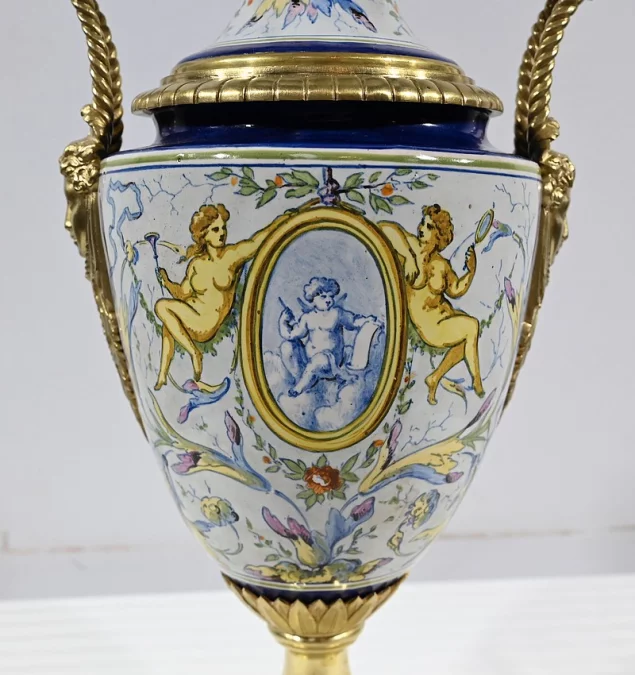 Lampe à Pétrole en Faïence, époque Napoléon III – Milieu XIXe