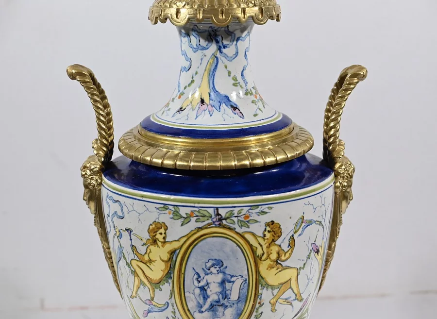 Lampe à Pétrole en Faïence, époque Napoléon III – Milieu XIXe
