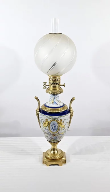 Lampe à Pétrole en Faïence, époque Napoléon III – Milieu XIXe
