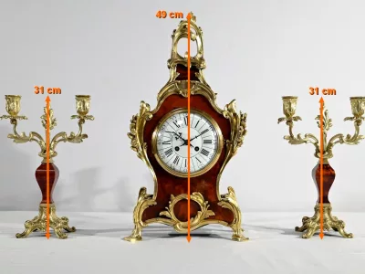 Garniture de Cheminée en Bronze et Bois Peint, estampillée Vincenti & Cie – 2ème partie XIXe