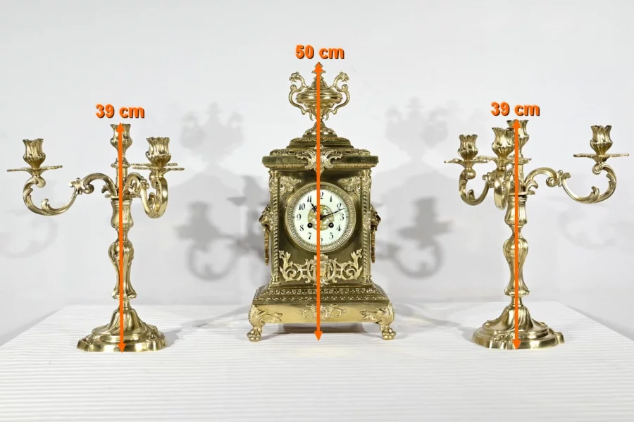 Garniture de Cheminée en Bronze Doré, estampillée Japy Frères & Cie – Fin XIXe