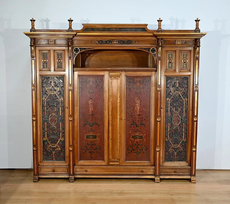 Rares Cabinet de Travail et Bureau en Noyer, Renaissance Italienne – 1900