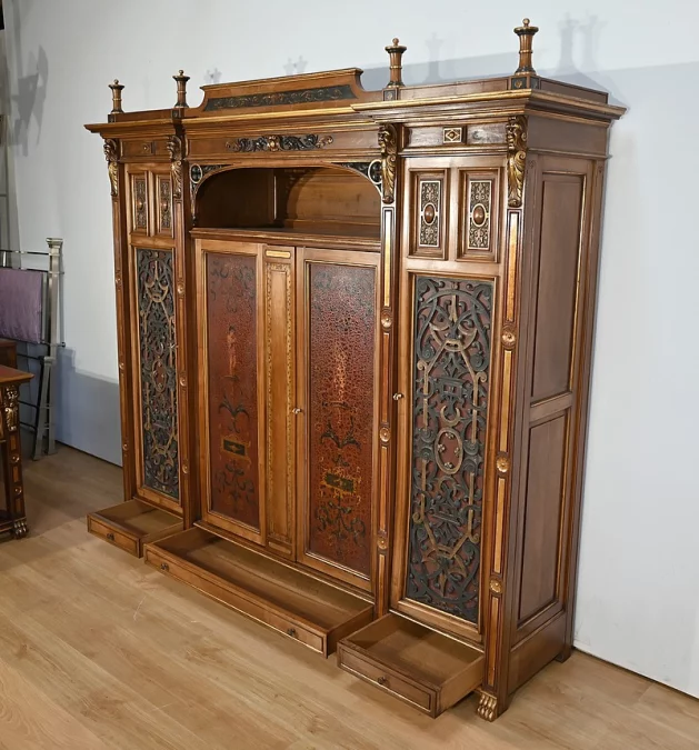 Rares Cabinet de Travail et Bureau en Noyer, Renaissance Italienne – 1900