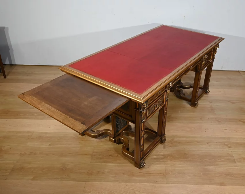 Rares Cabinet de Travail et Bureau en Noyer, Renaissance Italienne – 1900