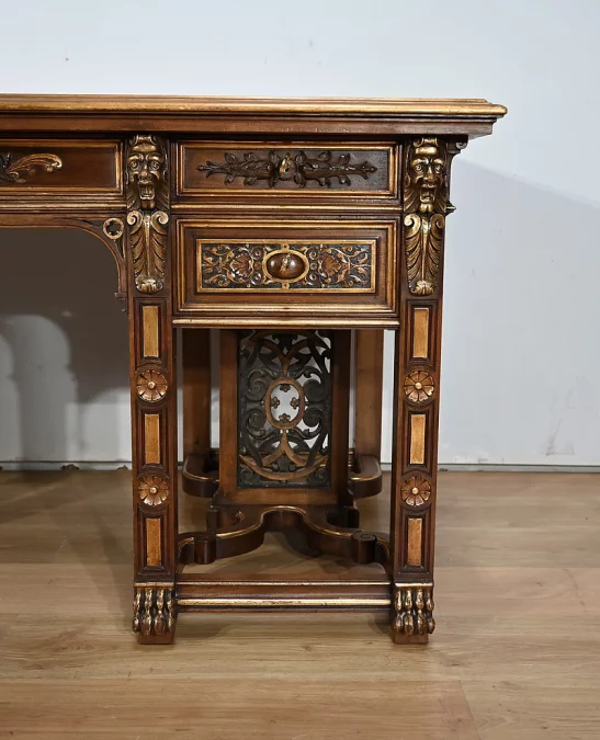 Rares Cabinet de Travail et Bureau en Noyer, Renaissance Italienne – 1900