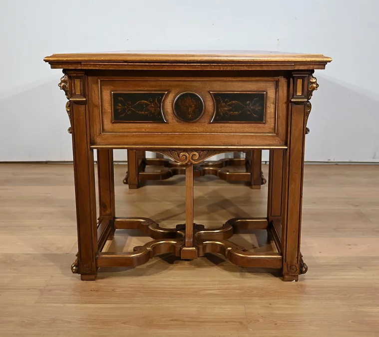 Rares Cabinet de Travail et Bureau en Noyer, Renaissance Italienne – 1900