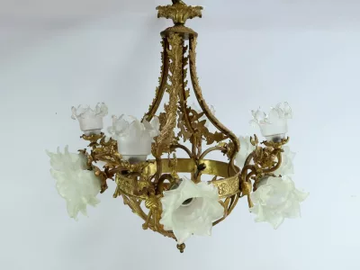 Lustre à 12 Lumières en Bronze Doré, style Napoléon III – Fin XIXe