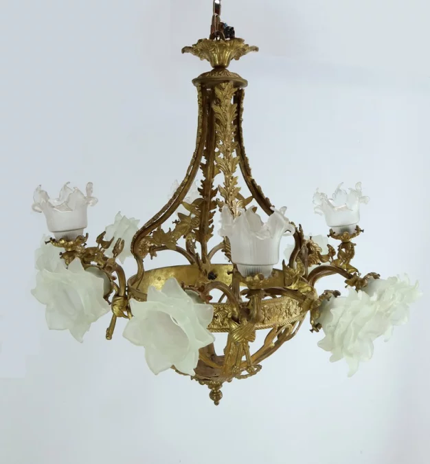 Lustre à 12 Lumières en Bronze Doré, style Napoléon III – Fin XIXe
