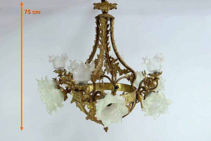 Lustre à 12 Lumières en Bronze Doré, style Napoléon III – Fin XIXe
